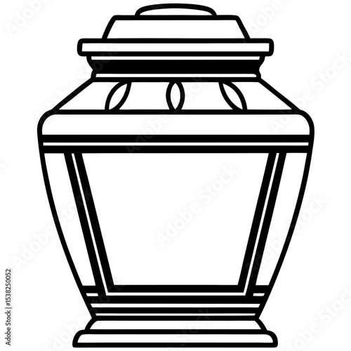Decorative cremation urn with leaf motif in line art style