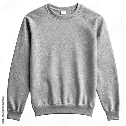 Grey crewneck sweatshirt mockup isolated on transparent background