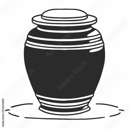 Simple black cremation urn illustration with white stripes