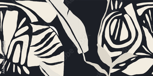 Abstract ethnic leaves and shapes pattern. Collage contemporary unique print. Fashionable template for design.