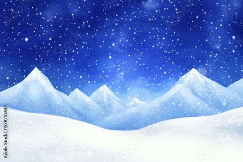 Majestic Snowy Mountain Landscape Under a Starry Night Sky.