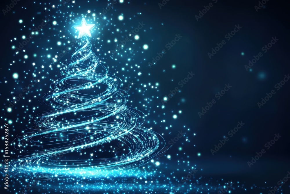 Futuristic Christmas Tree with Starry Lights in a Dark Night Background. Futuristic Christmas Tree with Starry Lights in a Dark Night Background.