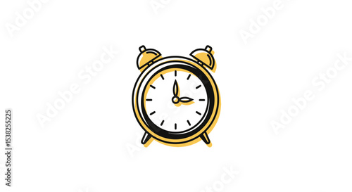Minimalist Vector SVG Icon of Alarm Clock in Flat Design with Yellow and Black Colors for Web and Digital Use
