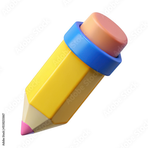 Cartoon pencil with eraser isolated on transparent background