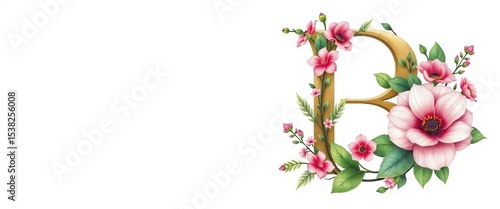 Elegant botanical letter B, floral details, nature's initial, vector illustration, decor, art