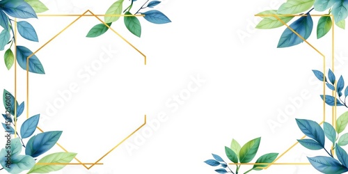 Elegant botanical wedding stationery featuring geometric marble frames, blue and green leaves ,  floral,  frame