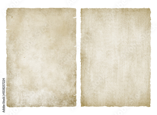 Vintage parchment paper texture set with torn edges, aged antique blank sheets