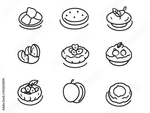 Classic Peach Cobbler Fresh Fruit Dessert Line Art Vector 