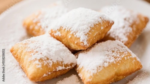 Delicious Golden Brown Beignets Freshly Made Powdered Sugar Sweet Treat French Pastry Mardi Gras Carnival Celebration Festive Food Bakery Confectionery Dessert Culinary Delights