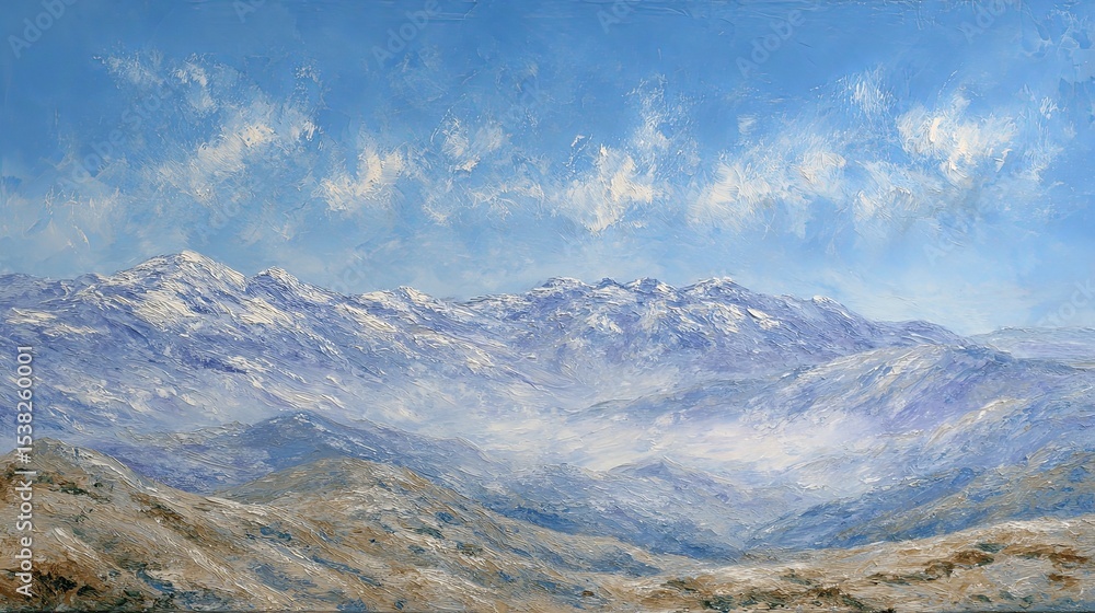 Misty mountain range oil painting with textured brushstrokes evoking calmness and depth, ideal for relaxation, mindfulness, art therapy, and serene nature-inspired interior decor.
Misty mountain range oil painting with textured brushstrokes evoking calmness and depth, ideal for relaxation, mindfulness, art therapy, and serene nature-inspired interior decor.