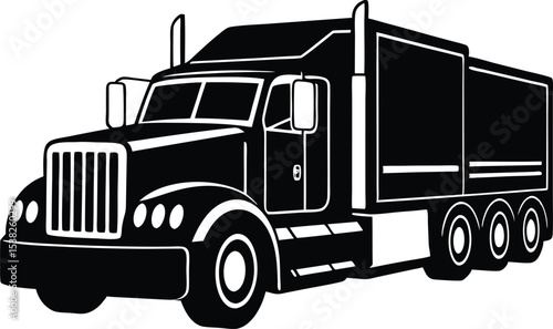 Powerful semi truck on highway, heavy-duty freight transportation, large cargo truck, commercial trucking vehicle, long haul semi truck driving on road