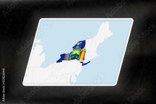 New York Highlighted in Flag Colors on Geographic Map.