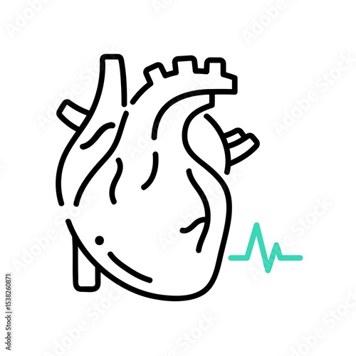 Minimal Line Human Heart Icon with Heartbeat – Medical and Health Symbol