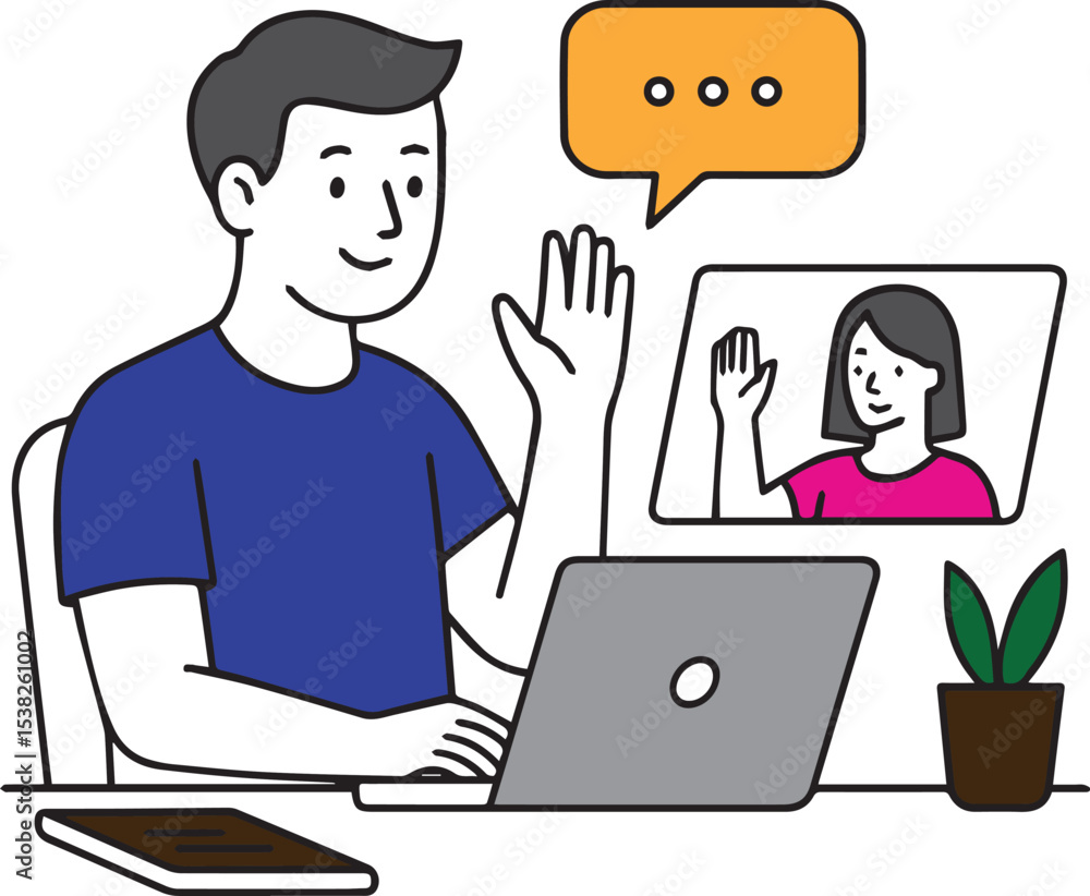Flat Style Vector of Man and Woman Working on Laptop in Modern Office Flat Style Vector of Man and Woman Working on Laptop in Modern Office