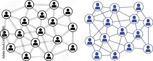 Black and Blue Network Diagrams Showing Interconnected People Icons