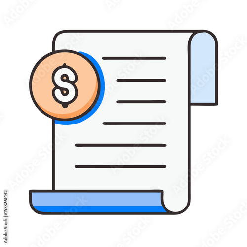 Payslip document with dollar sign icon. Payroll statement illustration shows detailed financial report.  Salary slip design is perfect for accounting software, business apps, and financial websites.