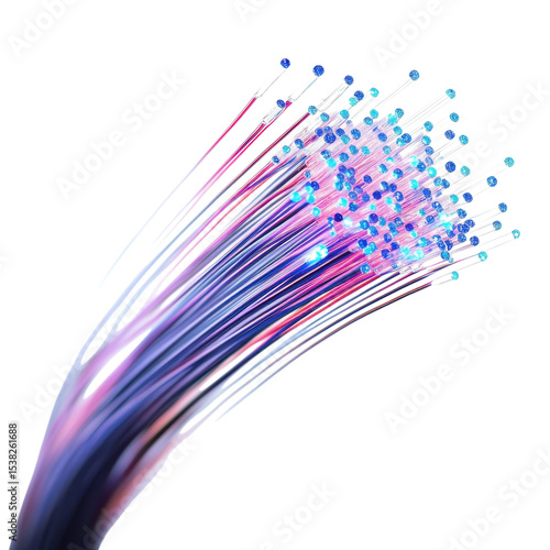 Fiber optic cable ends on transparent background