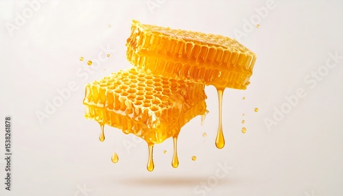 Honeycomb floating: natural honeycomb in zero gravity stock photo generative ai 