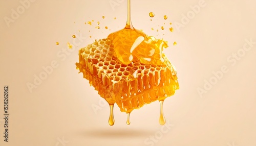 Floating honeycomb with dripping honey - zero gravity food generative ai 