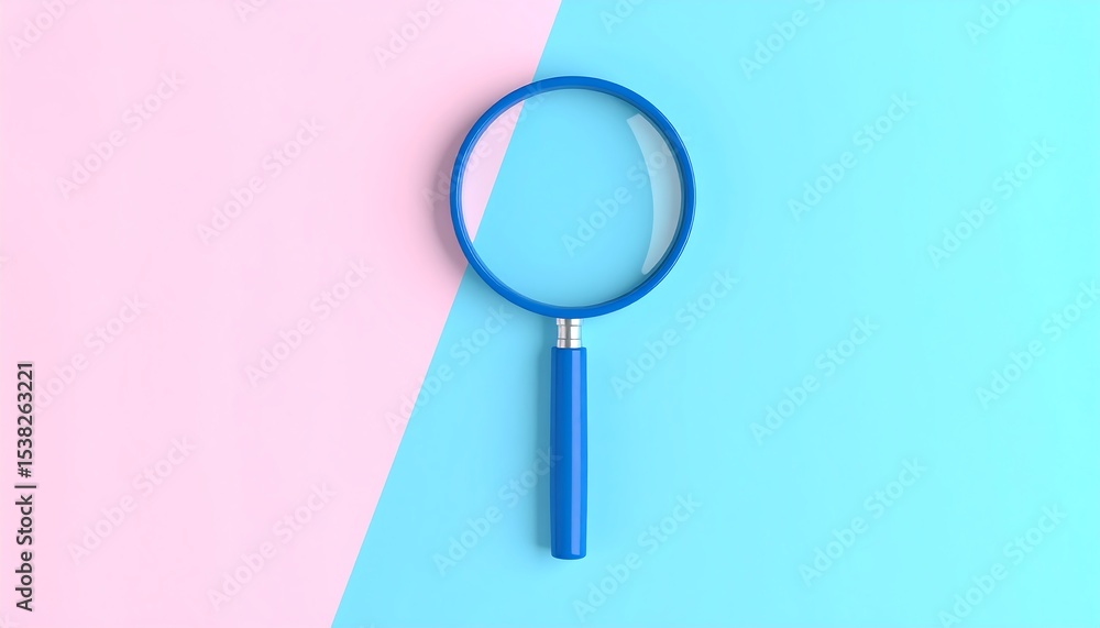 Blue magnifying glass on pastel background. Blue magnifying glass on pastel background.