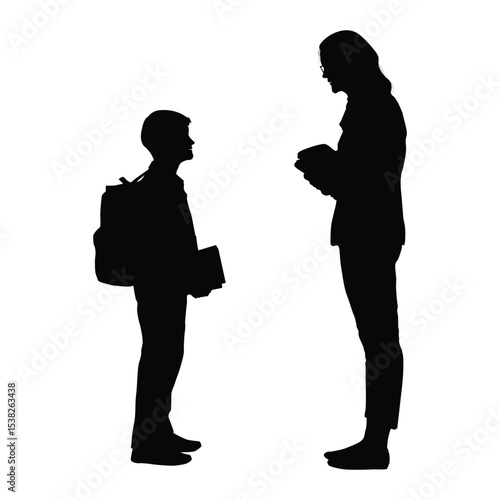 Silhouette of a Teacher and Student Engaged in Interaction with Books