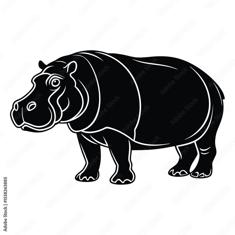 Obraz premium Flat Black Silhouette of a Standing Hippopotamus