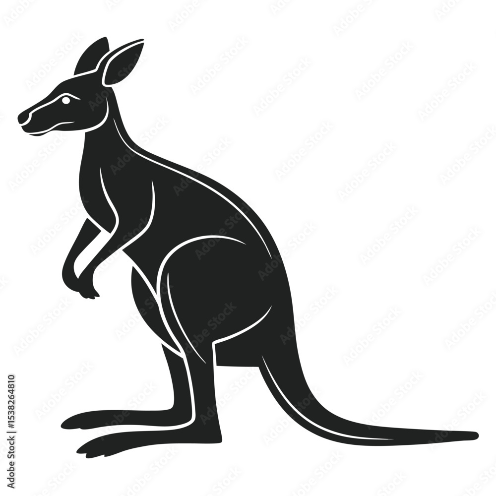 Fototapeta premium Black Silhouette of a Kangaroo Standing in Profile Pose