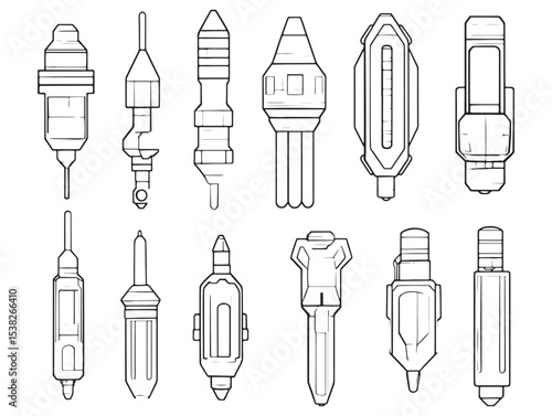 Detailed Injection Mold Process Manufacturing Engineering Line Art Vector