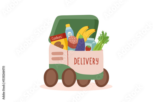 Clipart of robot delivery isolated on white. Food delivery, technology, robotics, innovation concepts. Vector flat hand drawn illustration.