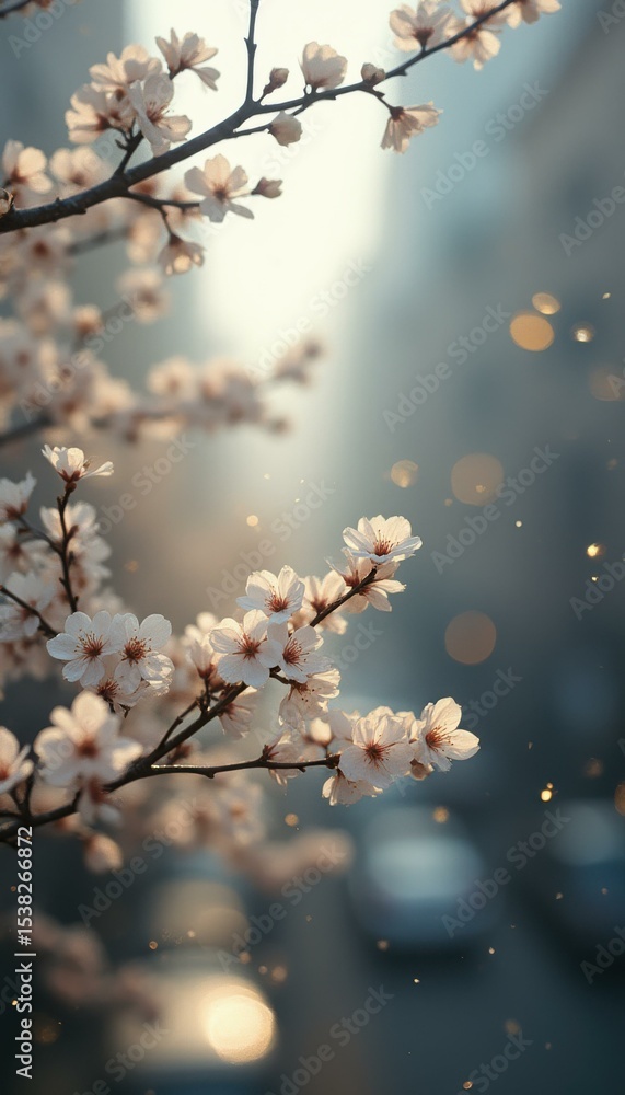 Cherry blossom flowers blooming in urban spring setting Cherry blossom flowers blooming in urban spring setting