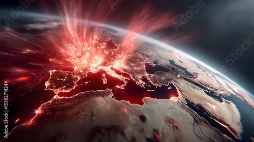 Fototapeta Naklejka Na Ścianę i Meble -  Majestic view of the planet Earth with its atmosphere glowing in a captivating display of light and energy against the infinite expanse of the cosmos