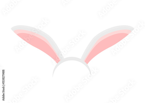 Rabbit ears realistic vector illustrations. Bunny ears kid headband, mask. Hare costume pink cartoon element. Photo editor, booth, video chat app color isolated cliparts