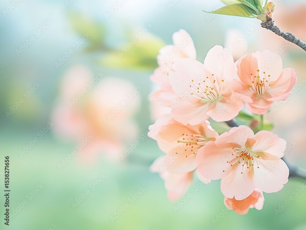 Fototapeta premium Blossoming peach flowers herald the arrival of spring a delicate promise of renewal against a pastel