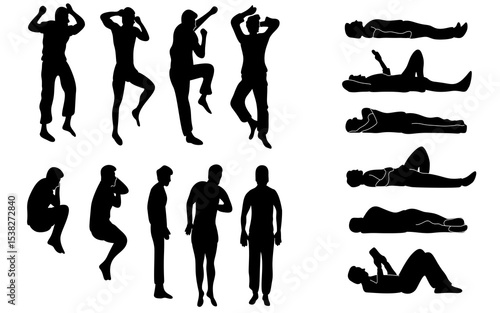 man sleeping with different position hand drawn clip art design