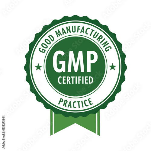Green GMP certified practice badge illustrating good manufacturing processes and quality