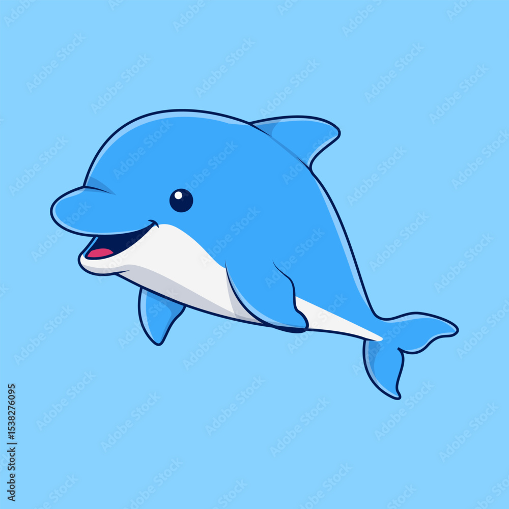 Fototapeta premium Cute Dolphin Swimming Cartoon Vector Illustration