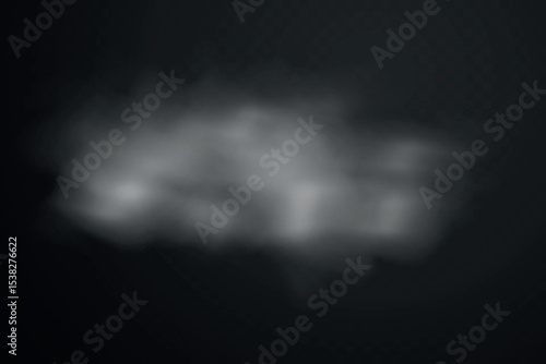 Smoke effect background. Realistic decorative fog in the air, vapor, creeping smoke puff. Layout of cloudy smog. Transparency vector illustration.