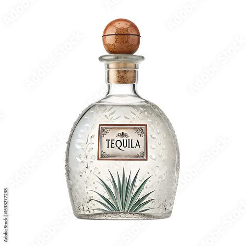 Elegant tequila bottle with unique pattern isolated on white background