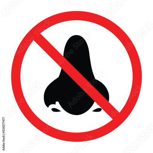Forbidden sign with nose icon, nose prohibition sign, forbidden to breathe sign, no sniffing allowed symbol, flat icon vector illustration