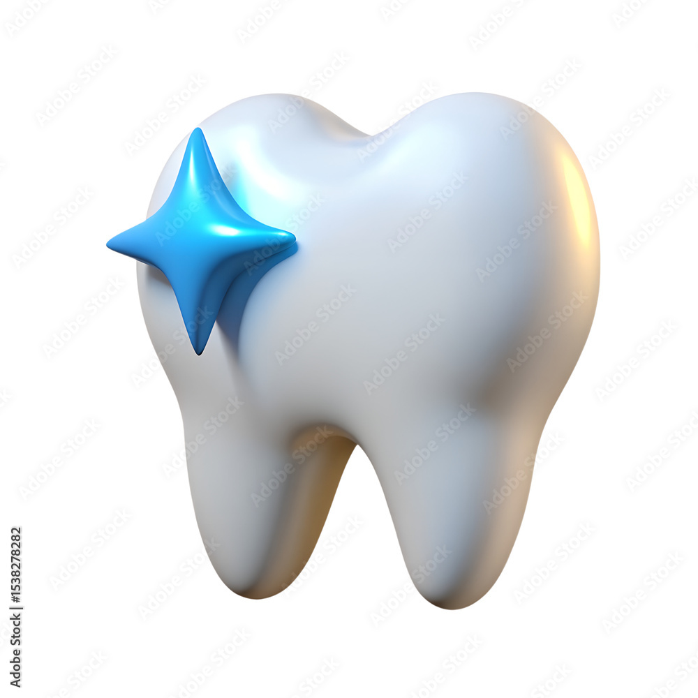 3D Tooth With Sparkle Icon 3D Tooth With Sparkle Icon
