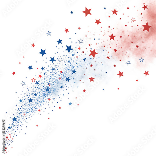 Dynamic Patriotic Explosion Red White and Blue Stars Creating a Vibrant Festive Effect Decorate wall