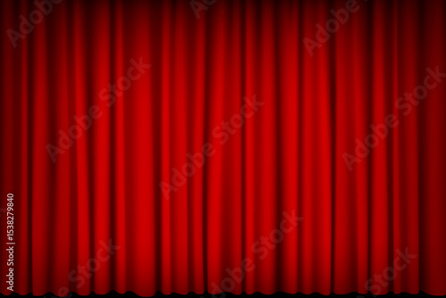 Red closed theater curtain background. Vector