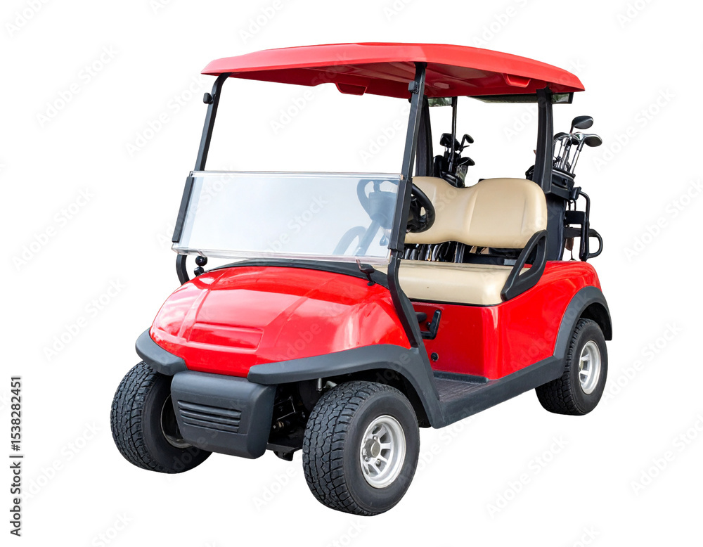 Obraz premium Red golf cart Isolated on Transparent or White Background