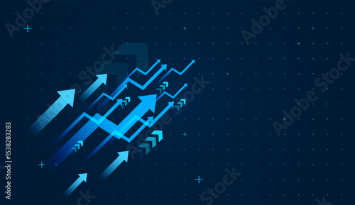 Multiple layered blue arrows represent momentum and progress, Group of blue arrows perfect for illustrating financial increases or stock market improvements