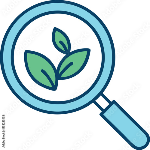 Nature Analysis Icon – Magnifying Glass with Leaves Vector. Leaf Under Magnifier Vector.