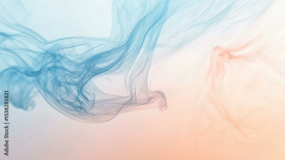 Naklejka premium Swirling blue and peach smoke in serene studio setting