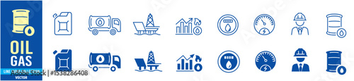 Oil icon set. gas, industry, oil well, fuel, canister, 
tanker, petroleum. editable stroke icons collection illustration vector.