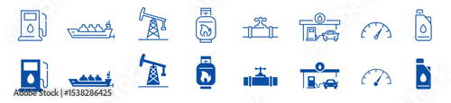 Oil icon set. gas, industry, oil well, fuel, canister, 
tanker, petroleum. editable stroke icons collection illustration vector.