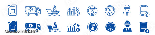 Oil icon set. gas, industry, oil well, fuel, canister, 
tanker, petroleum. editable stroke icons collection illustration vector.