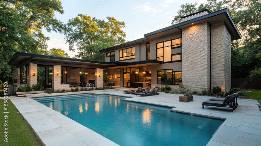 Fototapeta premium Contemporary upscale home with pool